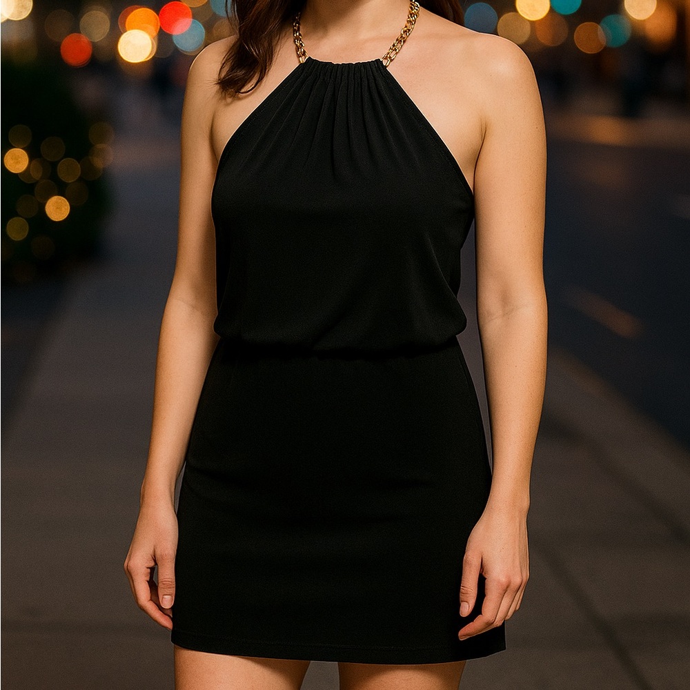 Jessica Simpson Black Sleeveless Halter Sheath Dress | Size 2 | LBD